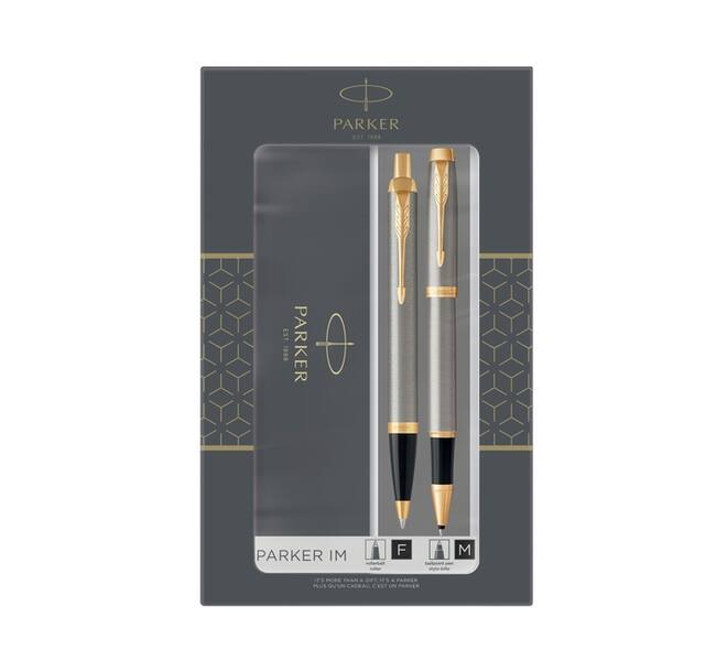 Balpen en Rollerpen Parker IM brushed metal GT medium 2 stuks